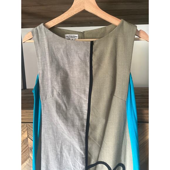 Mixed Material Linen and Cotton Sleeveless Dress Flax and Turqoise Small/Medium - Picture 2 of 7